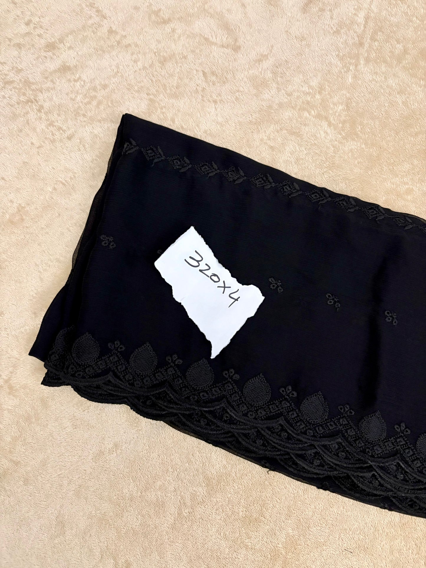 Crinkle Embroidery Dupatta, Soft Floral Wrap, Elegant Ladies Scarf, 320,Black
