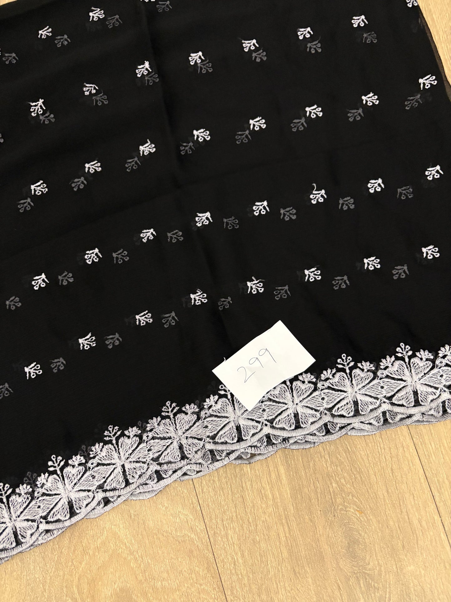Crinkle Embroidery Dupatta, Soft Floral Wrap, Elegant Ladies Scarf, 299,Black