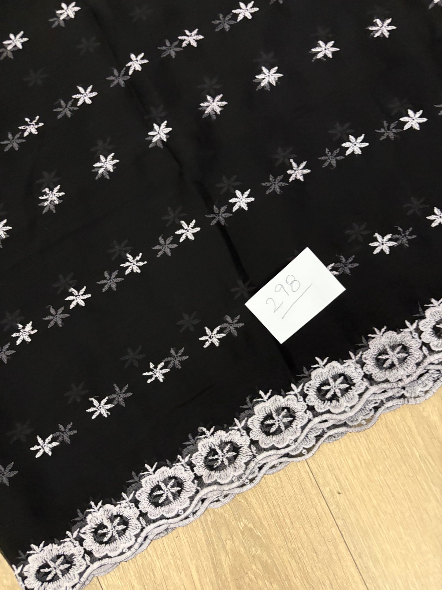 Crinkle Embroidery Dupatta, Soft Floral Wrap, Elegant Ladies Scarf, 298,Black