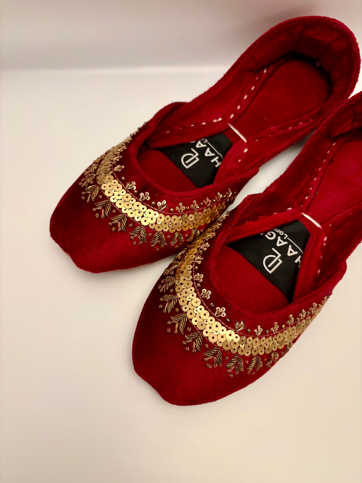 292-Handmade Leather/Velvet Khussa/Jutti -Maroon Red– Available sizes: UK 5,6,7,8