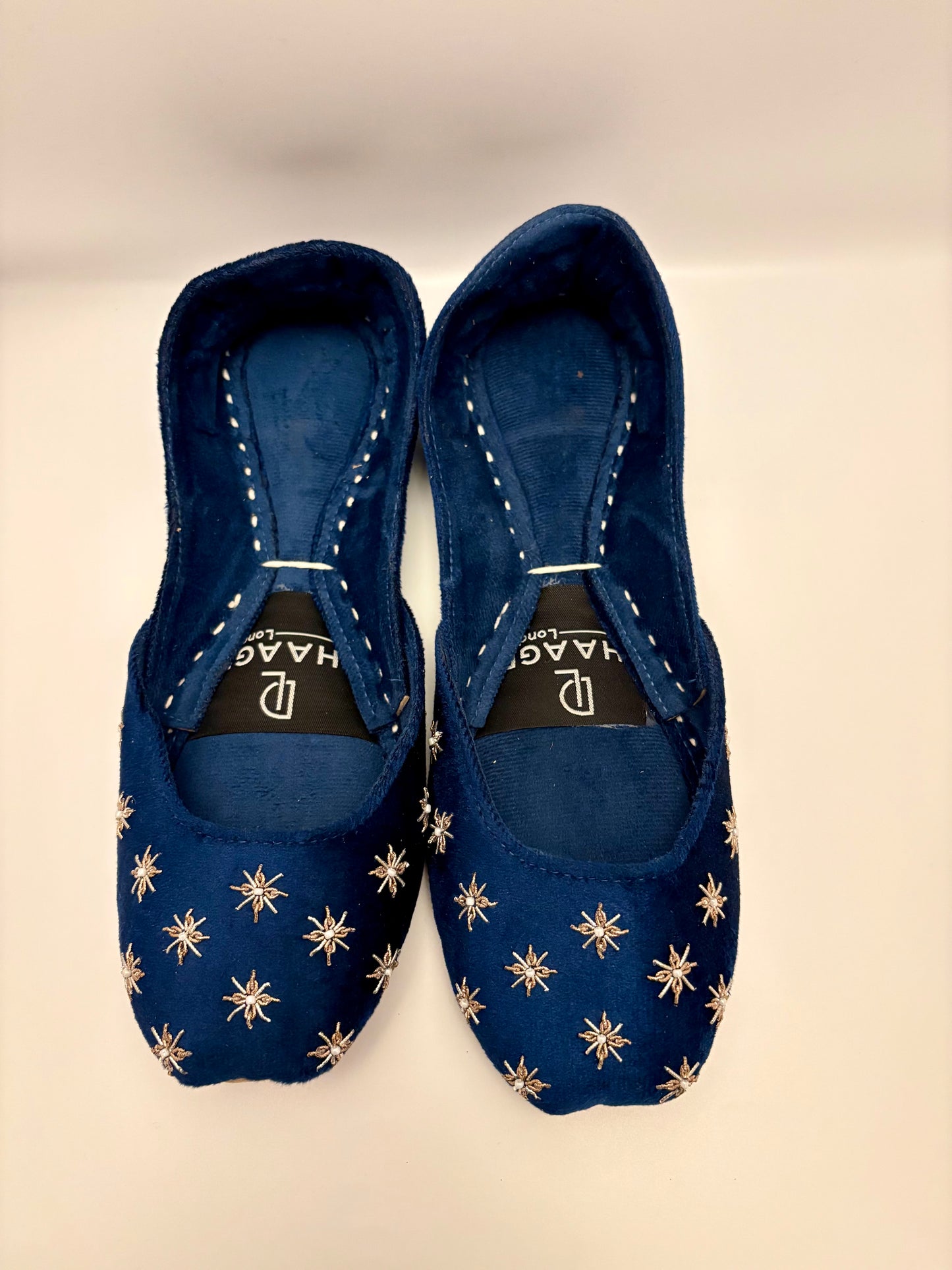 293-Handmade Leather/Velvet Khussa/Jutti -Royal Navy Blue– Available sizes: UK 5,6,7,8