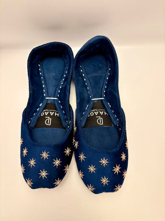 293-Handmade Leather/Velvet Khussa/Jutti -Royal Navy Blue– Available sizes: UK 5,6,7,8