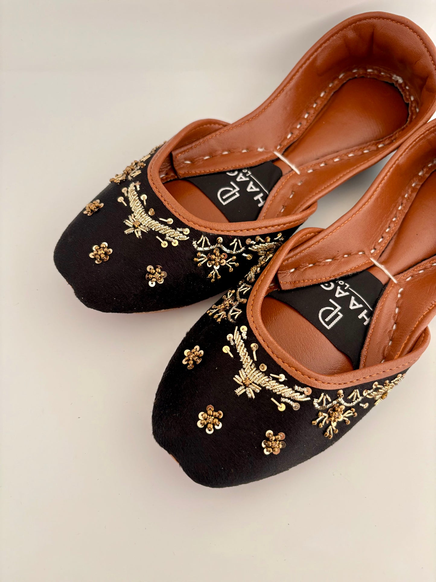 299-Handmade Leather/Velvet Khussa/Jutti -Black– Available sizes: UK 5,6,7,8