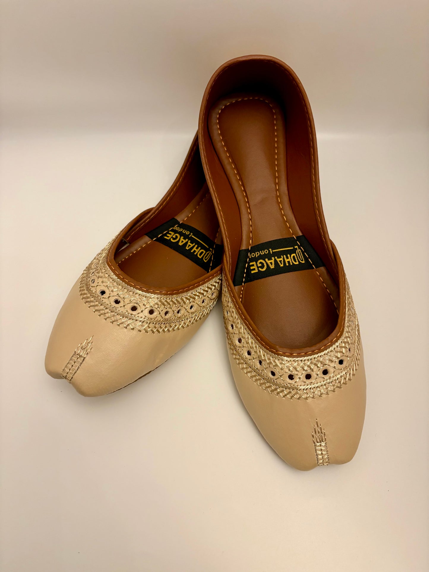 261-Handmade Women’s Gold Beige Khussa – Traditional Jutti – Available size: UK 3,4,6,7,8