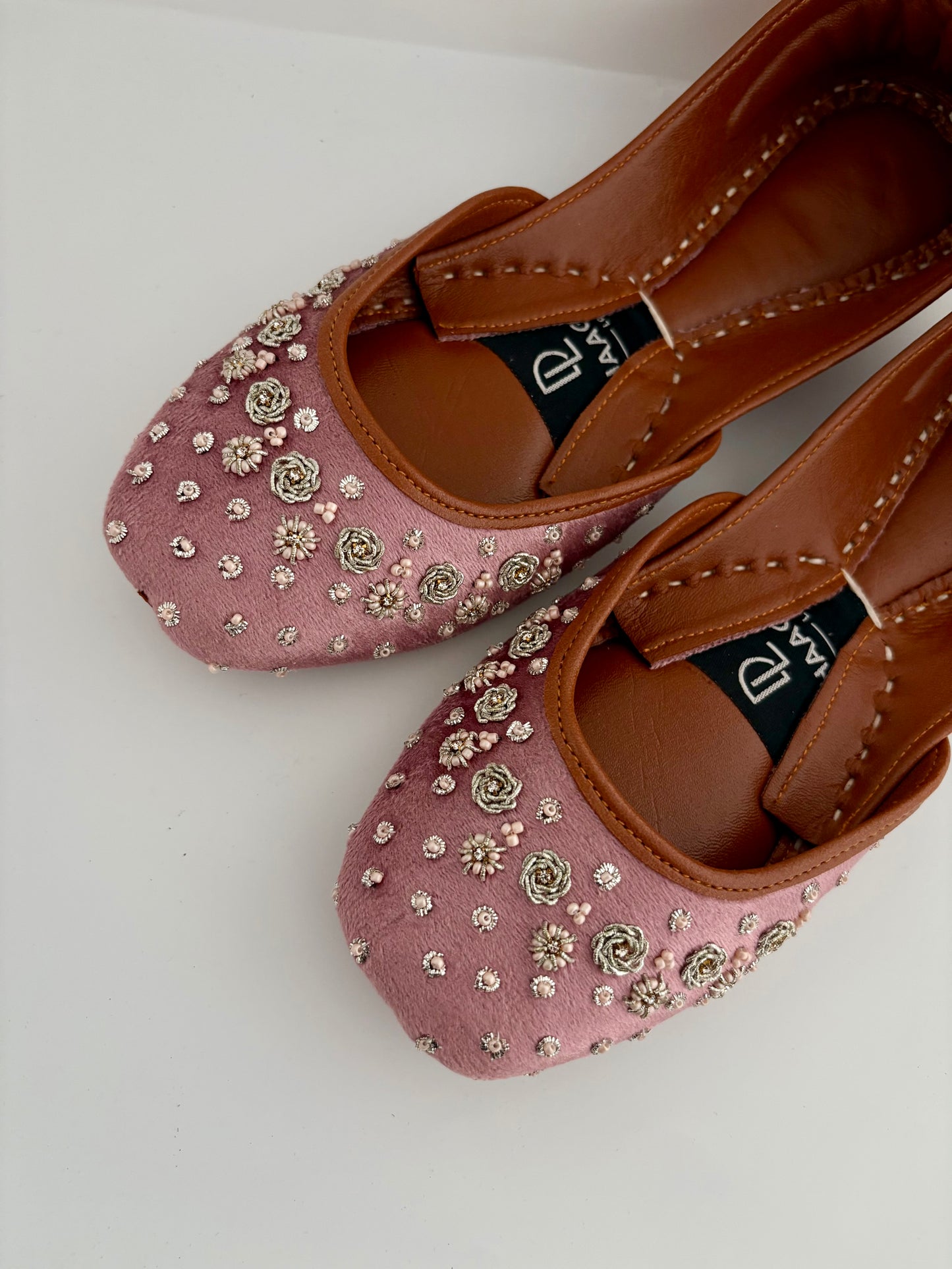 343-Handmade Leather/Velvet Khussa/Jutti - Pink-Available sizes: UK 5,6,7,8