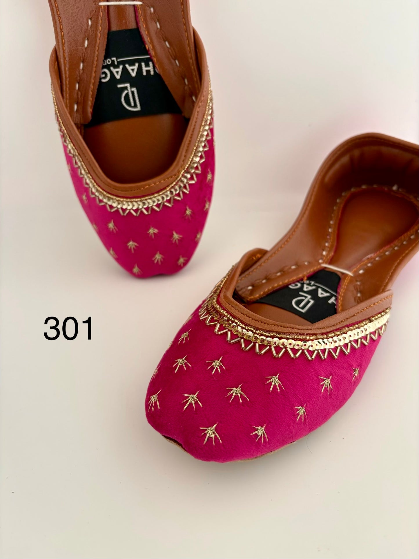 301-Handmade Leather/Velvet Khussa/Jutti -Pink– Available sizes: UK 5,6,7,8