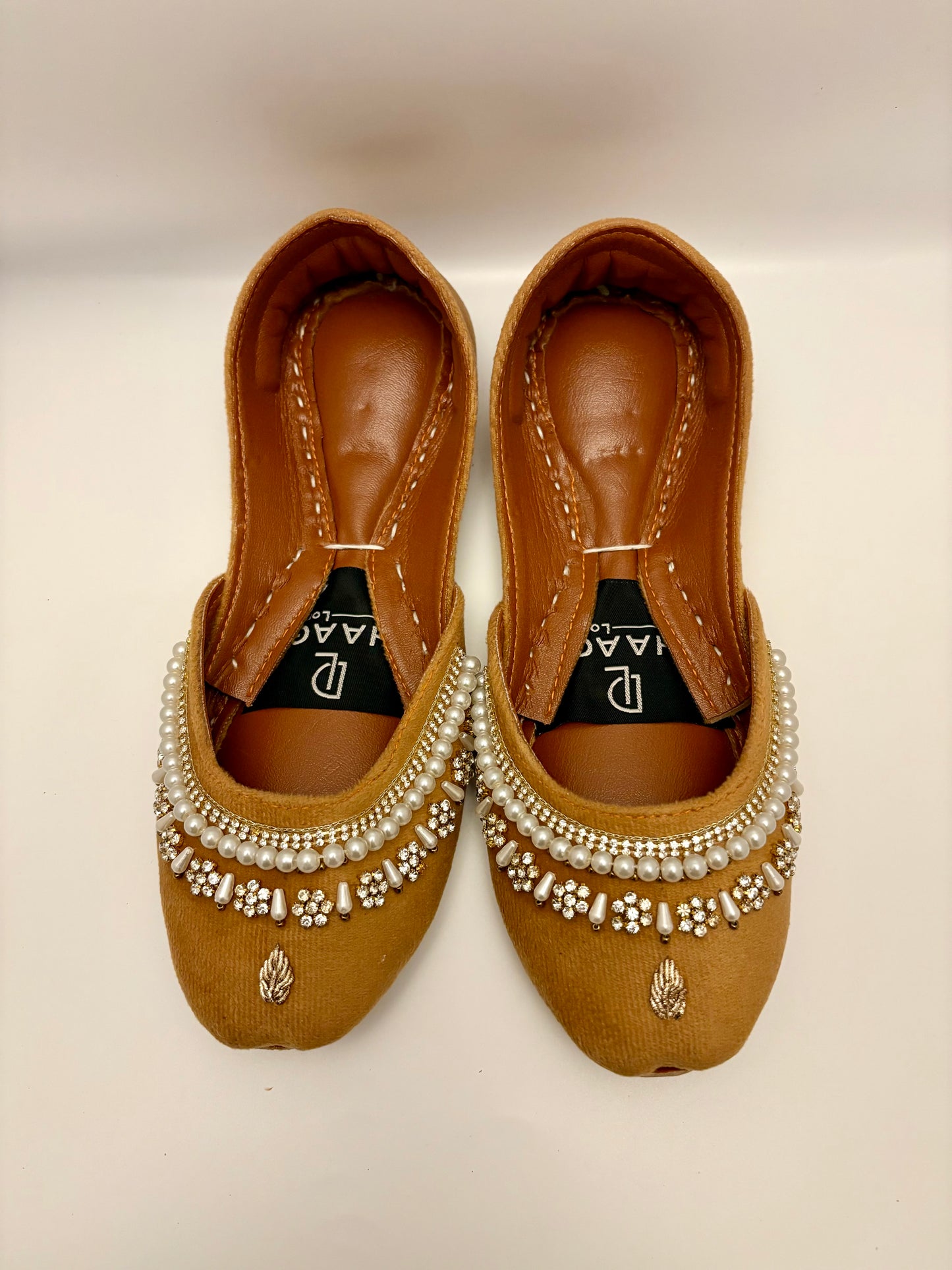 296-Handmade Leather/Velvet Khussa/Jutti -Mustard Gold– Available sizes: UK 5,6,7,8