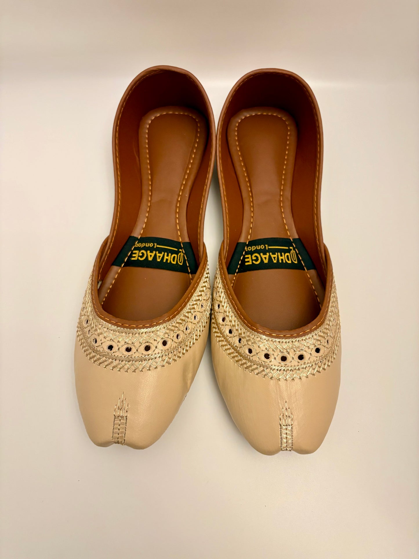 261-Handmade Women’s Gold Beige Khussa – Traditional Jutti – Available size: UK 3,4,6,7,8