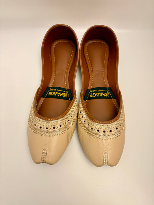 261-Handmade Women’s Gold Beige Khussa – Traditional Jutti – Available size: UK 3,4,6,7,8