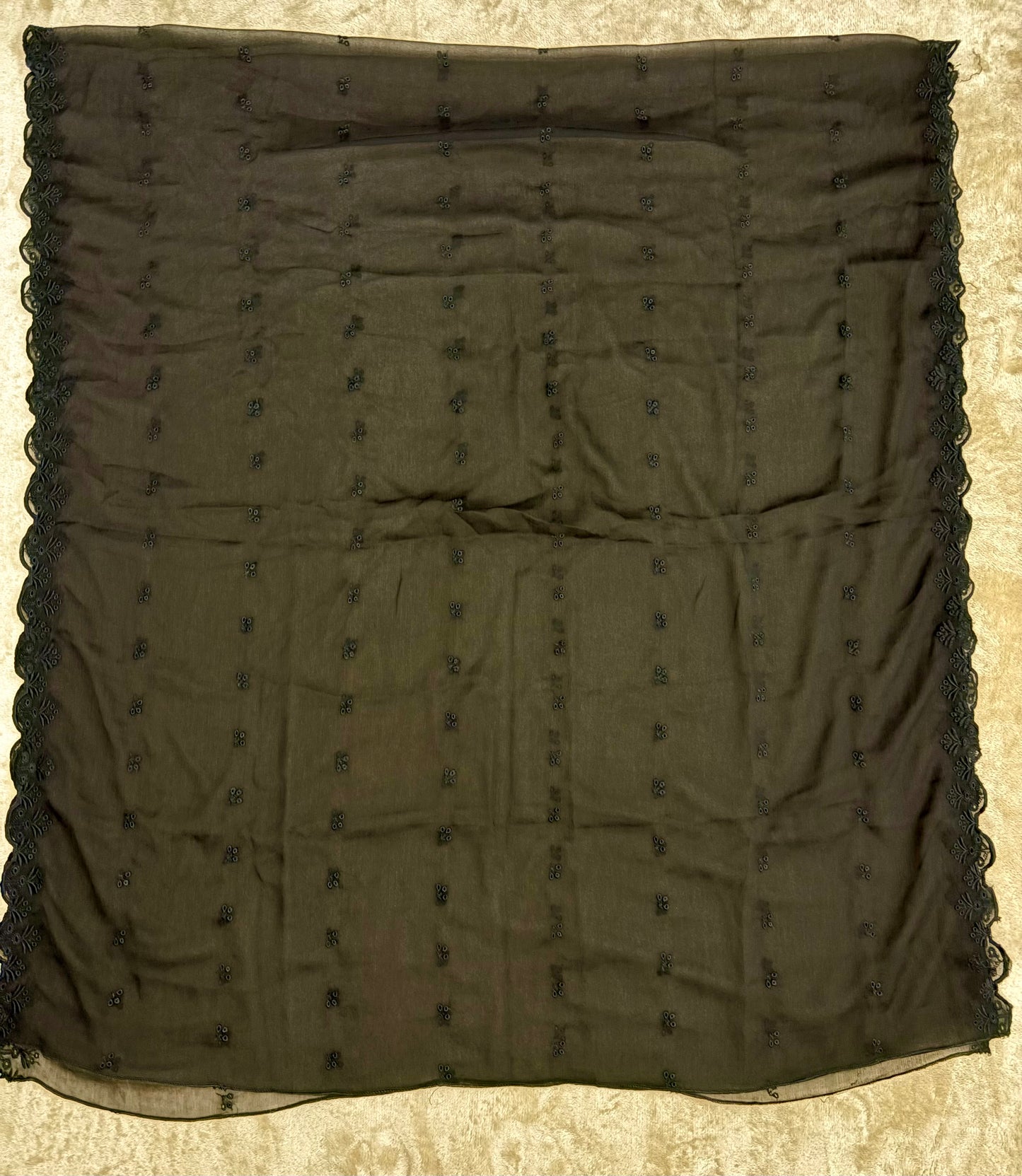 Crinkle Embroidery Dupatta, Soft Floral Wrap, Elegant Ladies Scarf, 318,Black