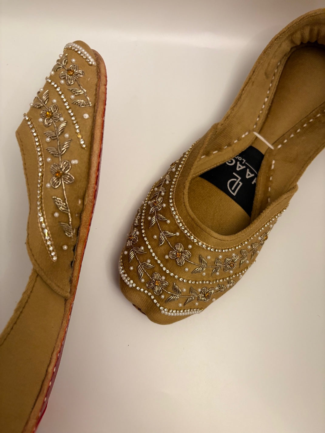 274-Handmade Leather/Velvet Khussa/Jutti Mustard Gold– Available sizes: UK 5,6,7