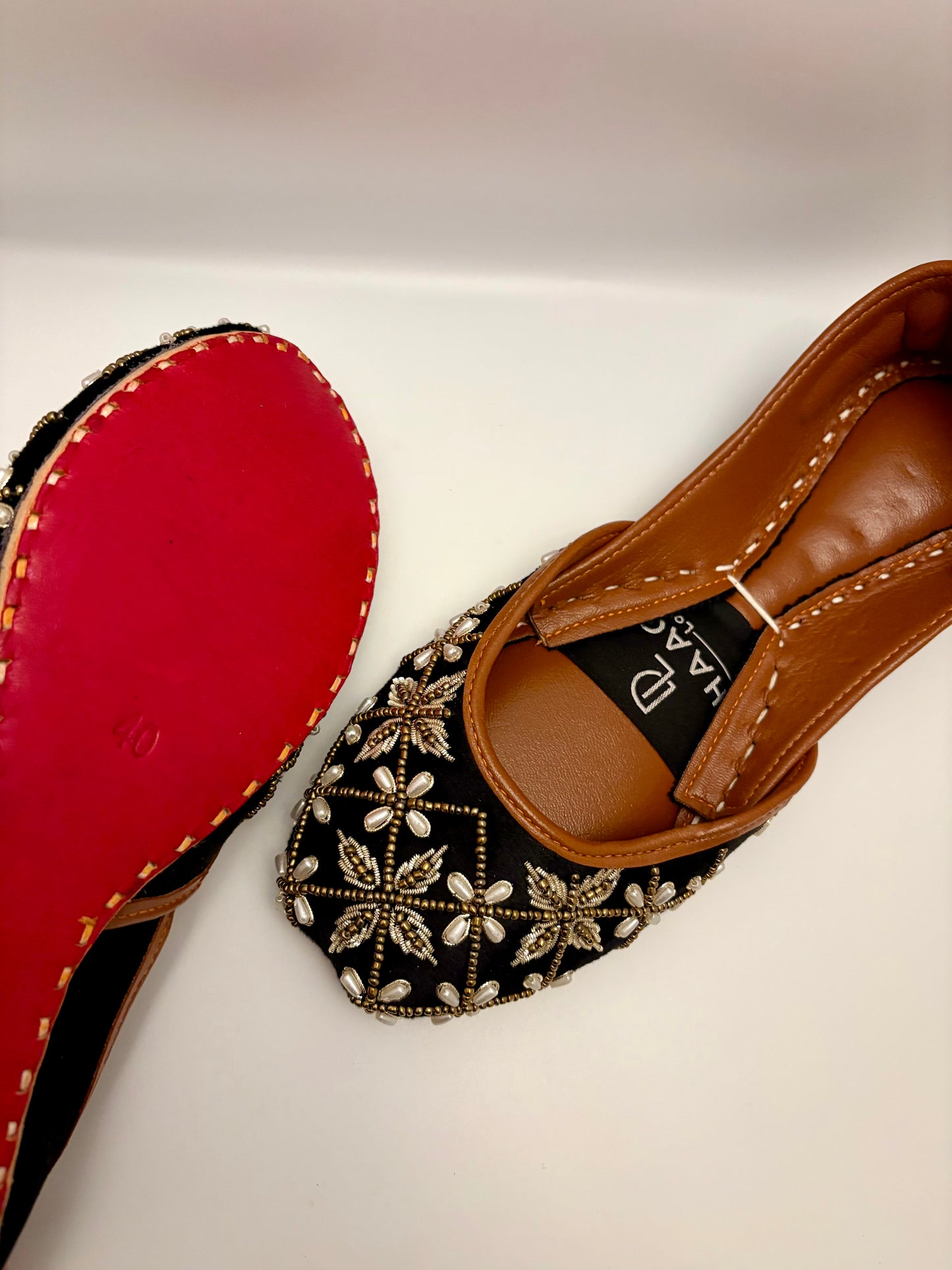 294-Handmade Leather/Velvet Khussa/Jutti -Black– Available sizes: UK 5,6,7,8