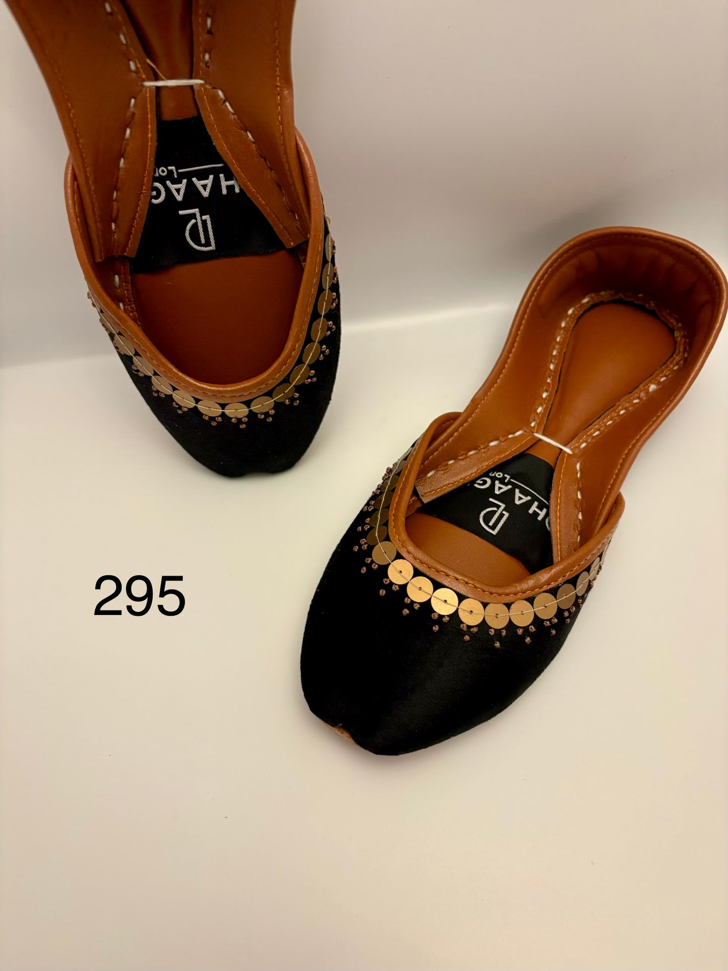 295-Handmade Leather/Velvet Khussa/Jutti -Black– Available sizes: UK 5,6,7,8