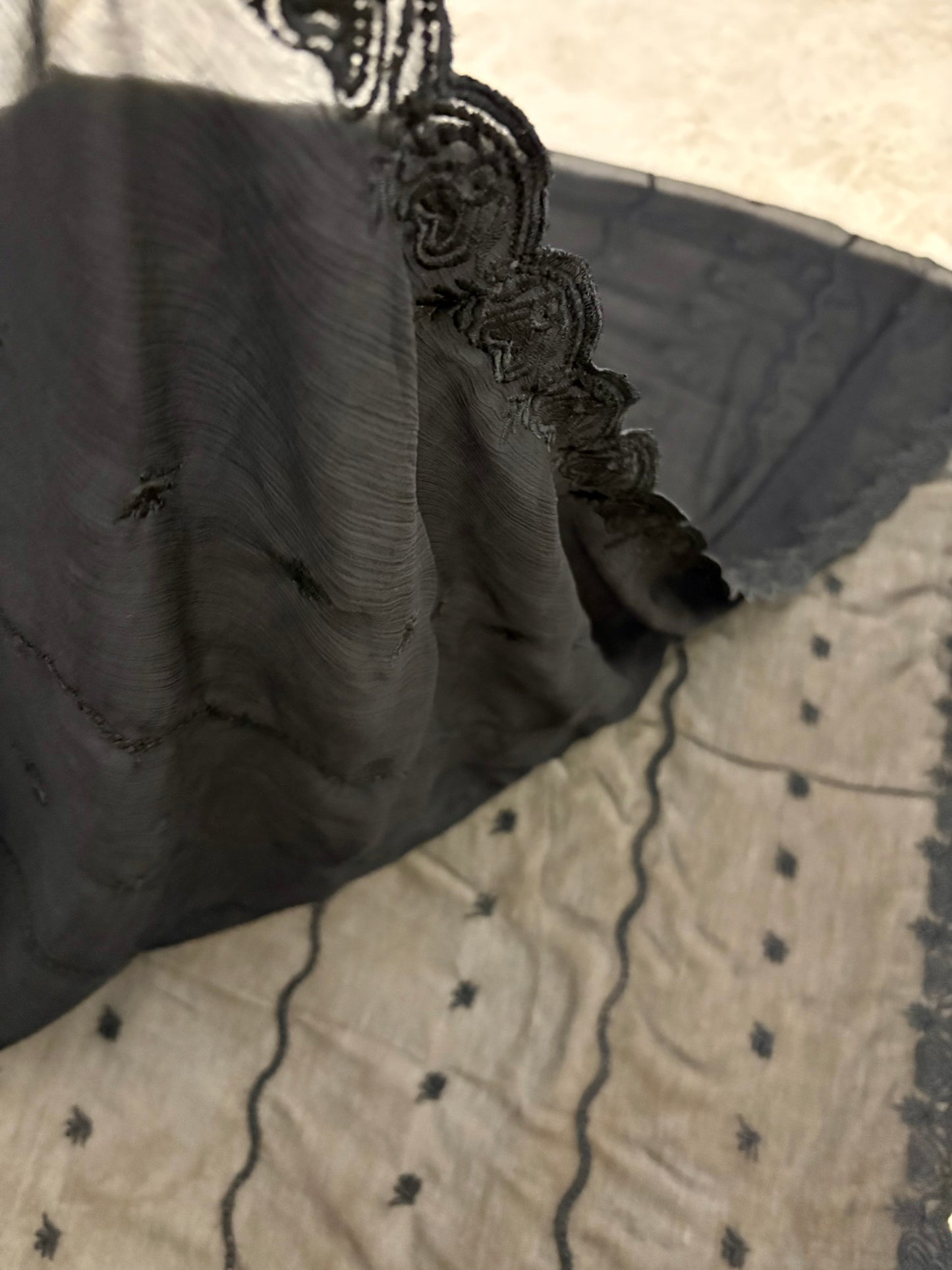 Crinkle Embroidery Dupatta, Soft Floral Wrap, Elegant Ladies Scarf, 316,Black