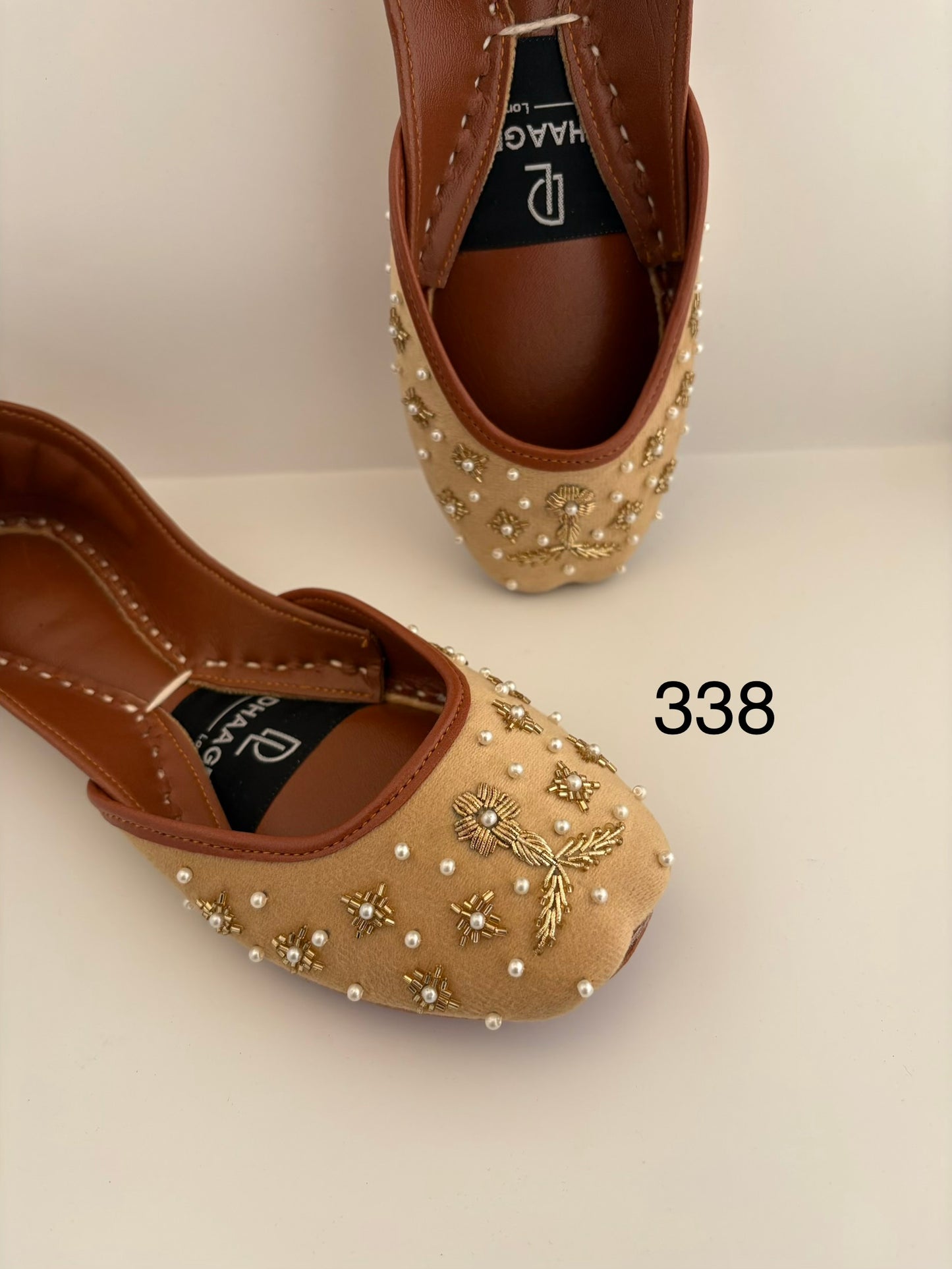 338-Handmade Leather/Velvet Khussa/Jutti -Warm Sand-Available sizes: UK 5,6,7,8