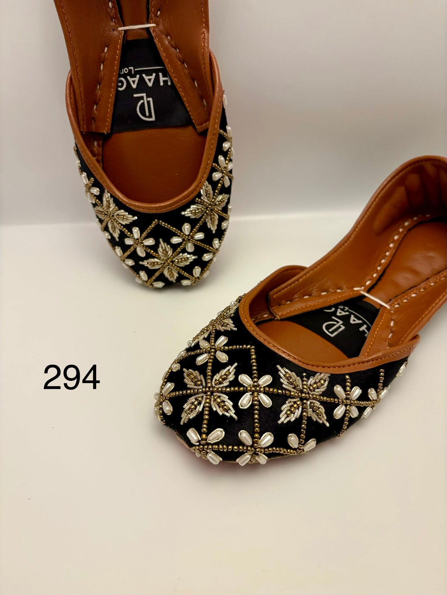 294-Handmade Leather/Velvet Khussa/Jutti -Black– Available sizes: UK 5,6,7,8