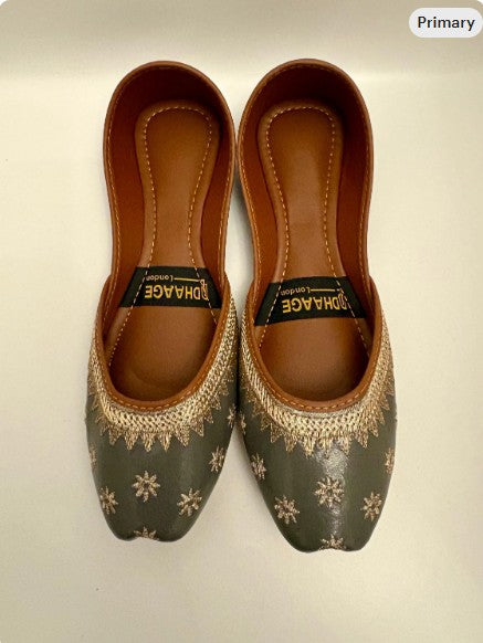 269-Handmade Women’s Olive Dusty Green Khussa – Traditional Jutti – Available size: UK 3,7,8