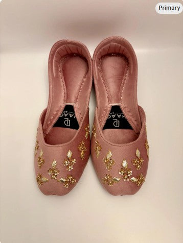 270-Handmade Leather/Velvet Khussa/Jutti Pink– Available sizes: UK 5,6,7