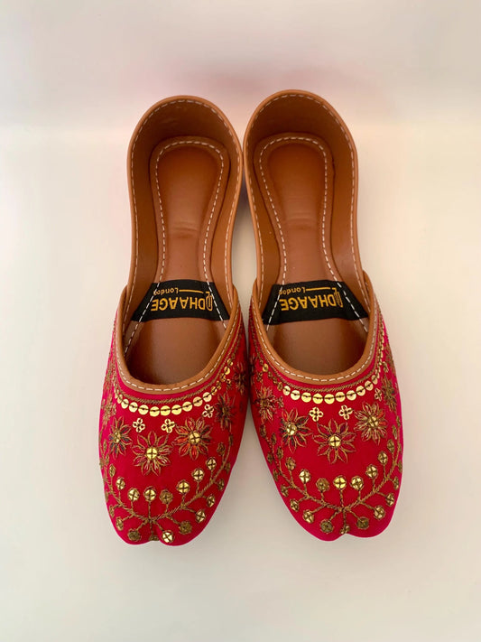 147-Handmade Women’s HOT PINK Khussa – Traditional Jutti – Available size: UK 4,5,6,7