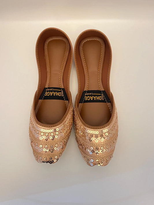 179-Handmade Women’s Rose Gold Khussa – Traditional Jutti – Available size: UK 4,5,7,8