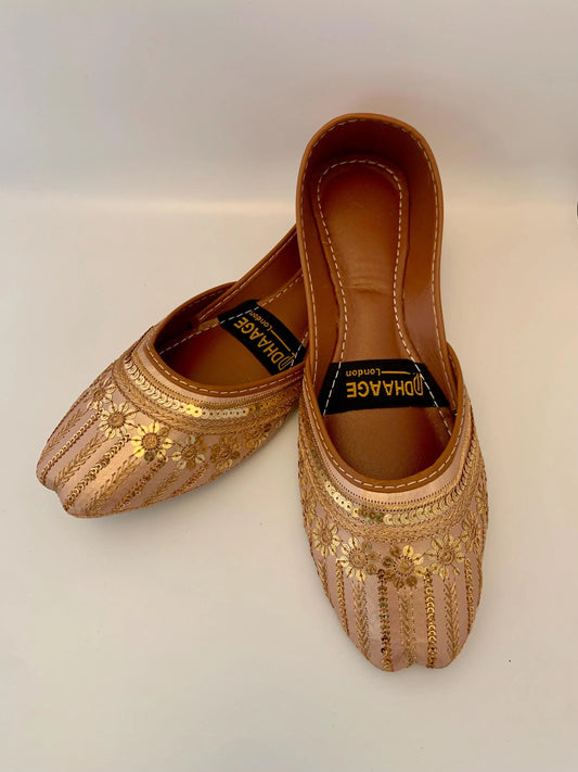 149-Handmade Women’s Rose Gold Khussa – Traditional Jutti – Available size: UK 5