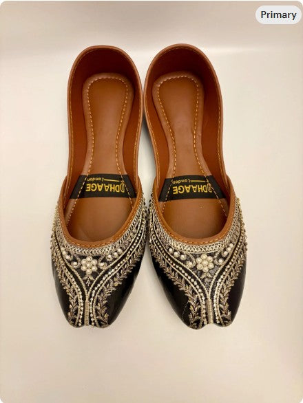 264-Handmade Women’s Black Khussa – Traditional Jutti – Available size: UK 3.4,5,7,8