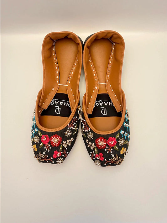 256-Handmade Leather Khussa/Jutti  Multicoloured / Black – Available sizes: UK 6