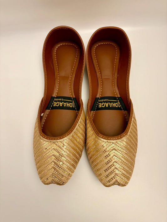 263-Handmade Women’s Gold Khussa – Traditional Jutti – Available size: UK 3,4,5,7