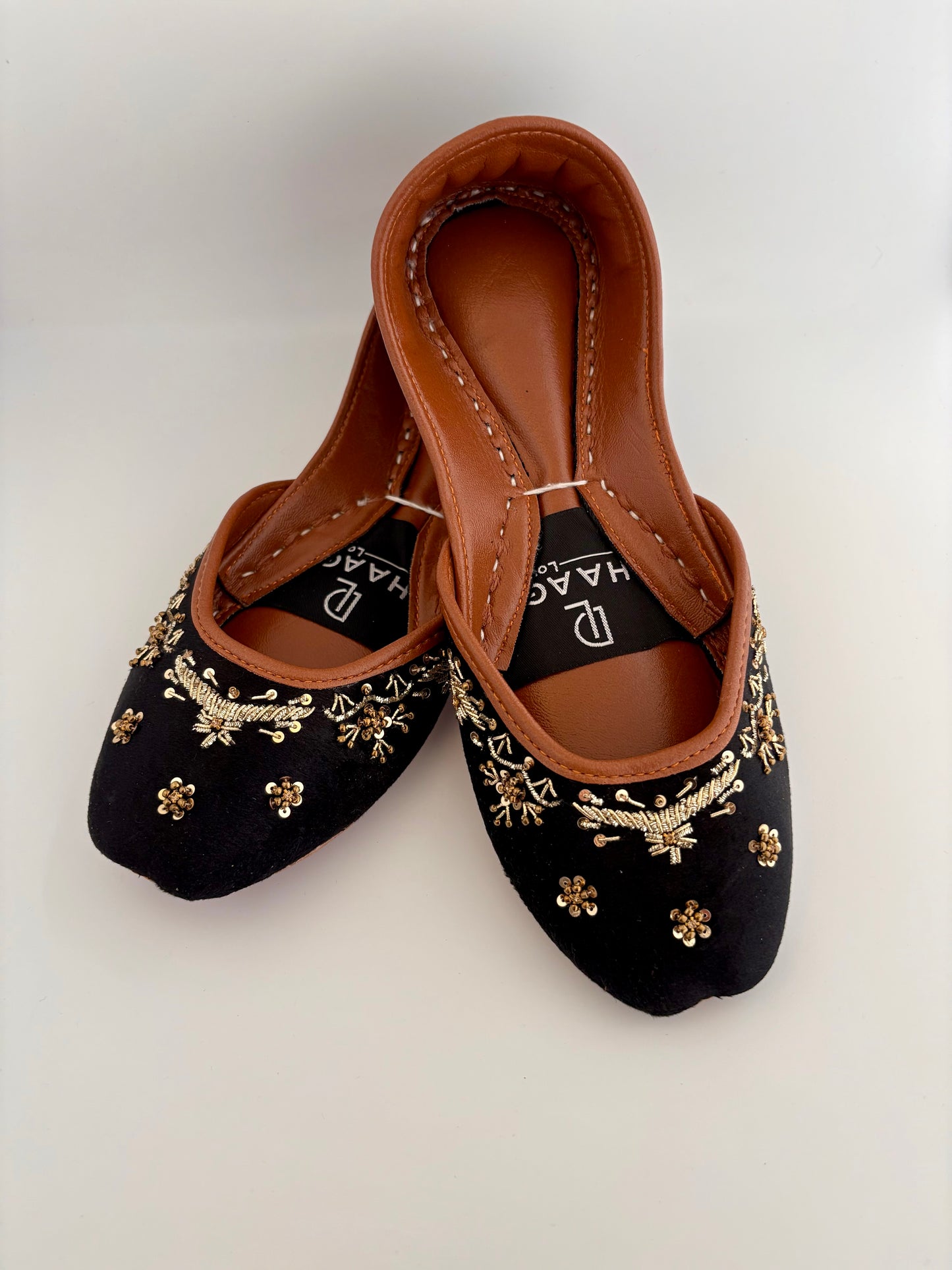 299-Handmade Leather/Velvet Khussa/Jutti -Black– Available sizes: UK 5,6,7,8