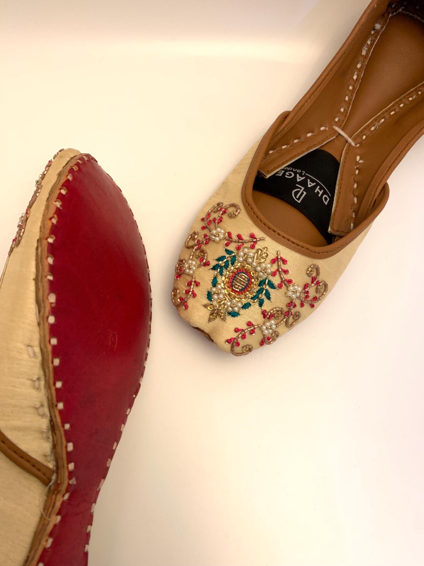 14-Handmade Leather Khussa/Jutti  (Beige Cream Colour) – Available sizes: UK 5