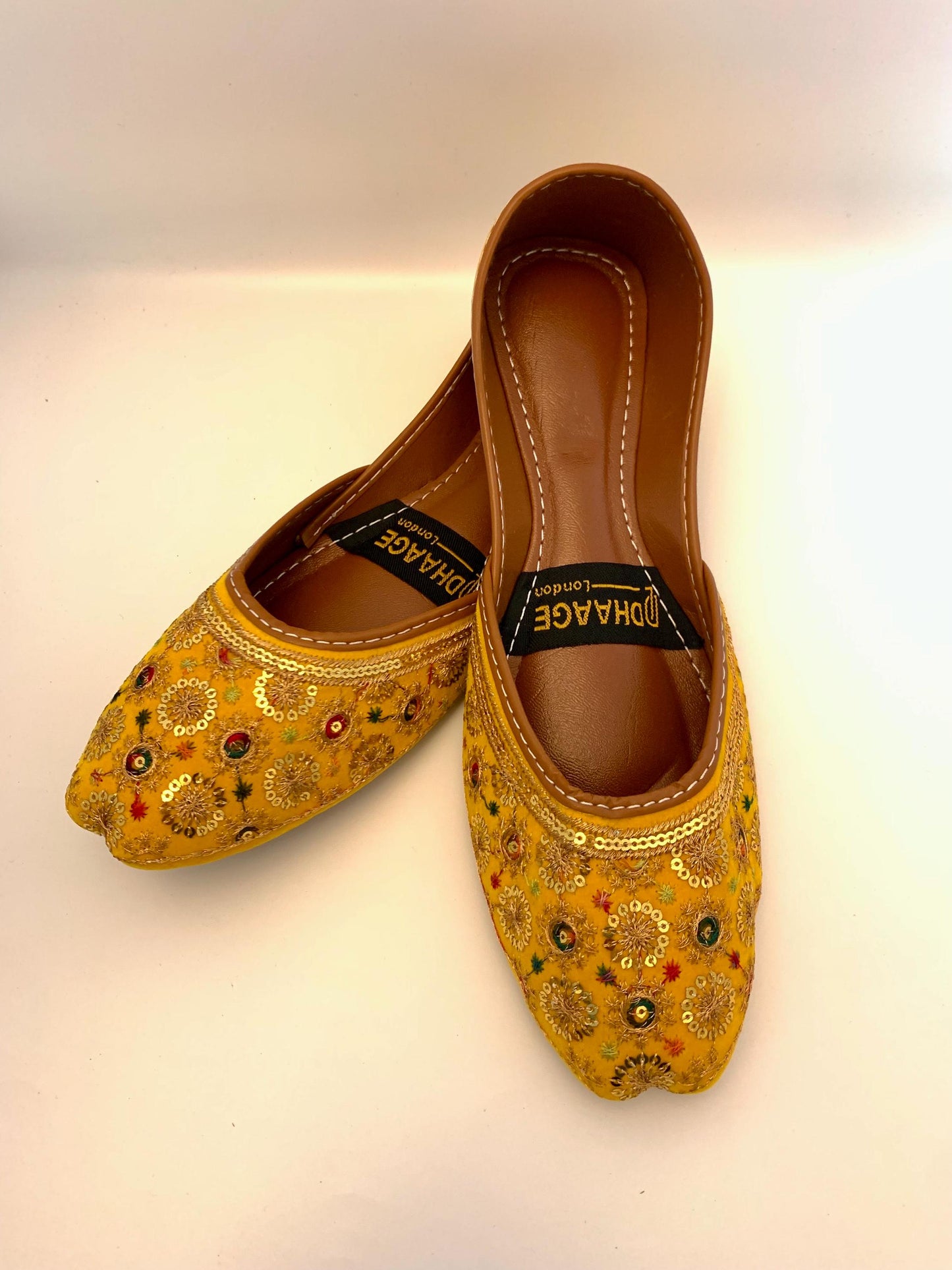 139-Handmade Women’s Yellow Khussa – Traditional Jutti – Available size: UK 4,5,6