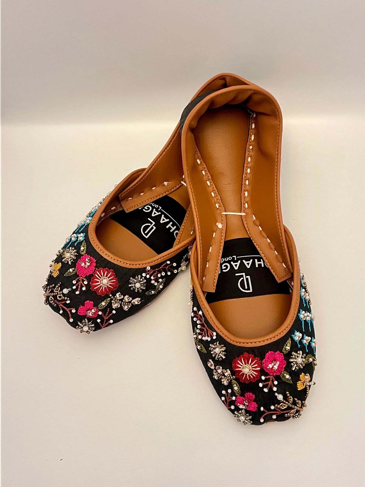 256-Handmade Leather Khussa/Jutti  Multicoloured / Black – Available sizes: UK 6