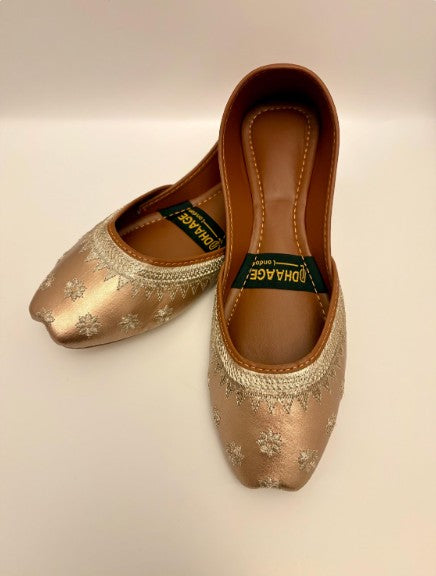 266-Handmade Women’s Rose Gold Khussa – Traditional Jutti – Available size: UK 3,4,8