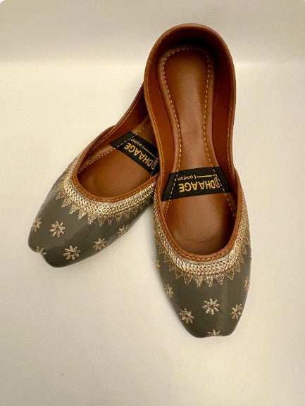 269-Handmade Women’s Olive Dusty Green Khussa – Traditional Jutti – Available size: UK 3,7,8