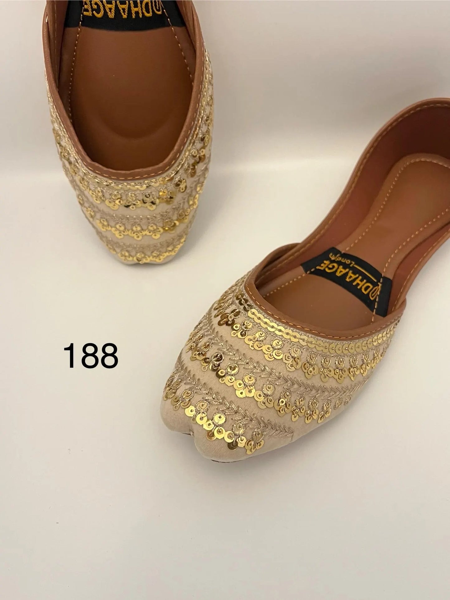 188-Handmade Women’s Cream Gold Khussa – Traditional Jutti – Available size: UK 4