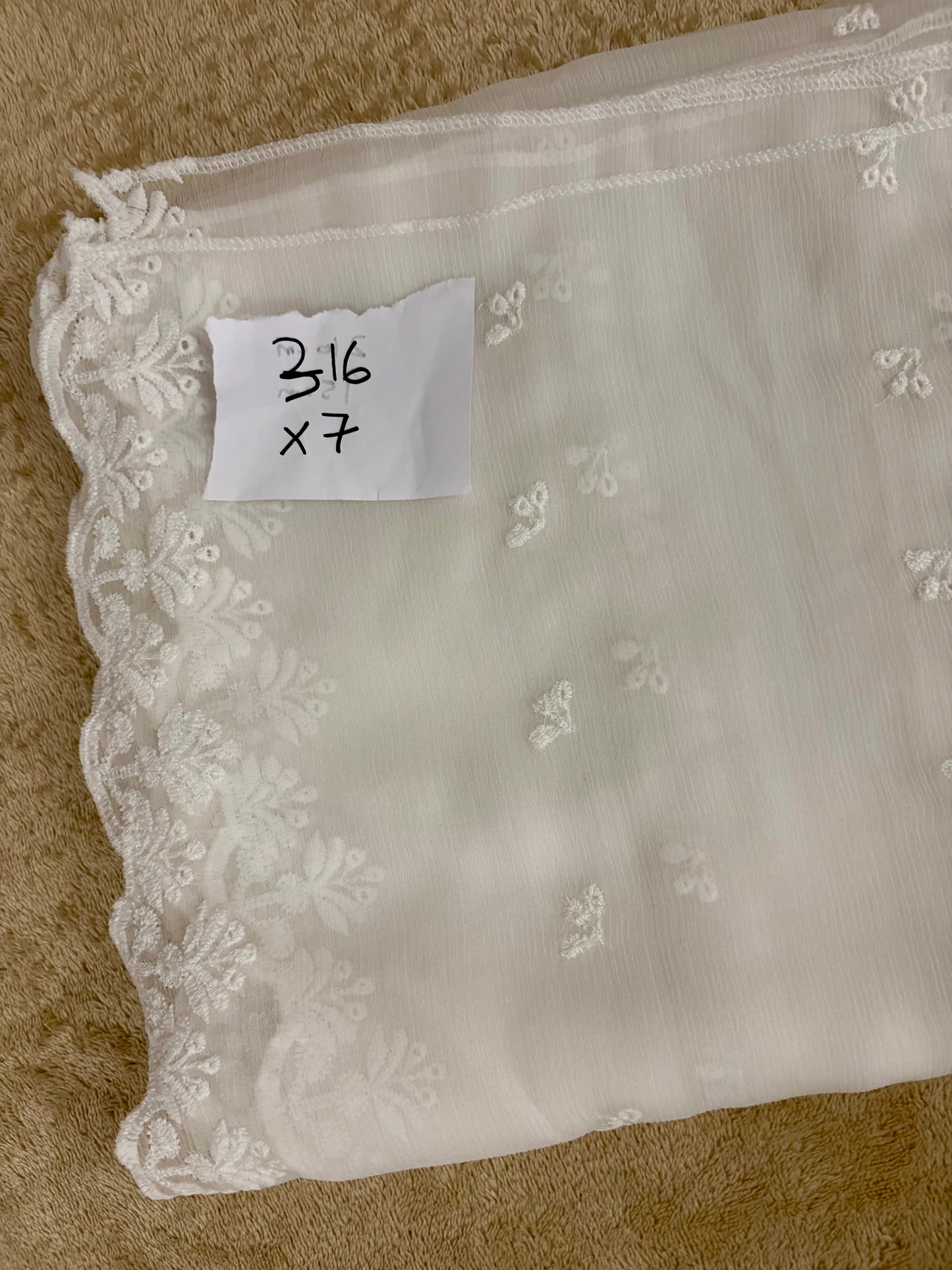 Crinkle Embroidery Dupatta, Soft Floral Wrap, Elegant Ladies Scarf, 316, White