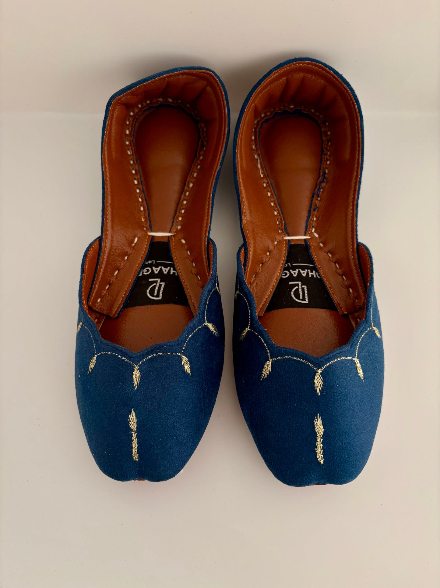 344-Handmade Leather/Velvet Khussa/Jutti - Teal Blue - Available sizes: UK 5,6,7,8