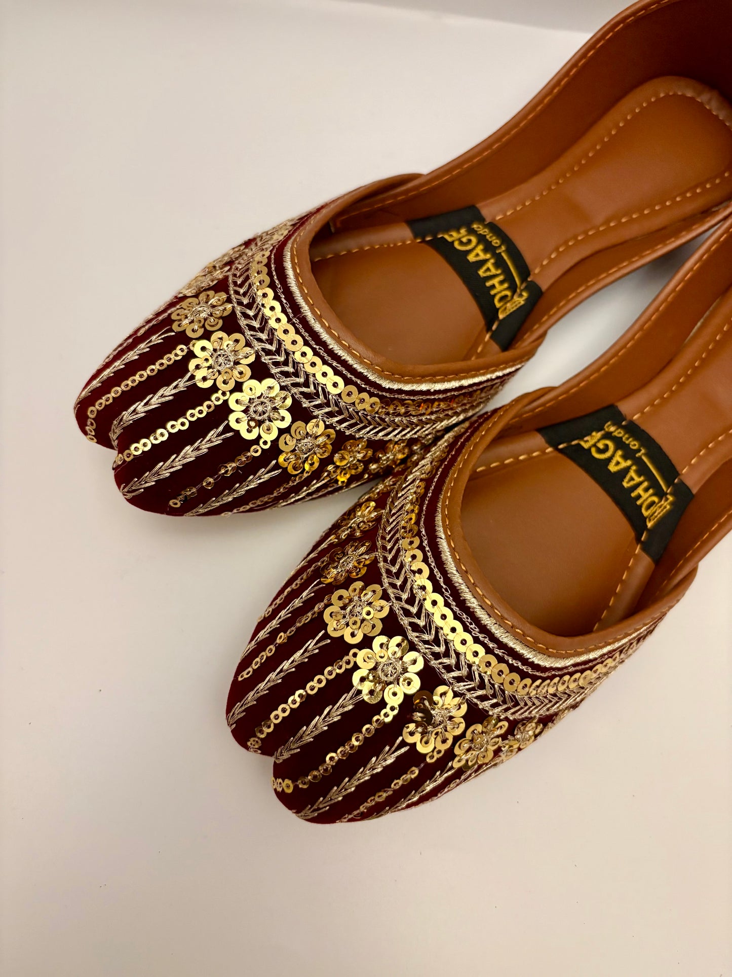 329-Handmade Women’s Gold MaroonKhussa – Traditional Jutti – Available size: UK 4,5,6,7,8
