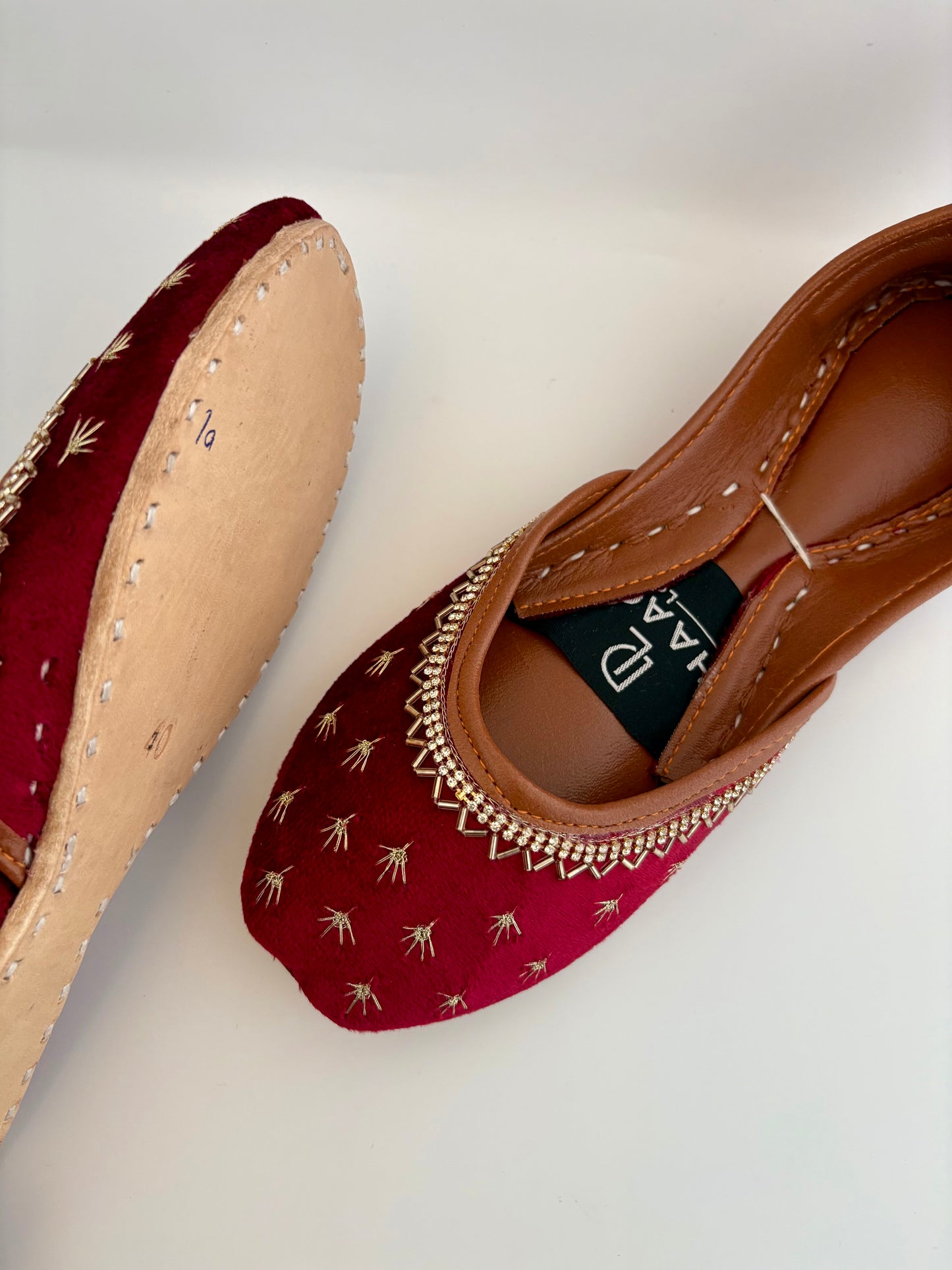 297-Handmade Leather/Velvet Khussa/Jutti -Maroon– Available sizes: UK 5,6,7,8
