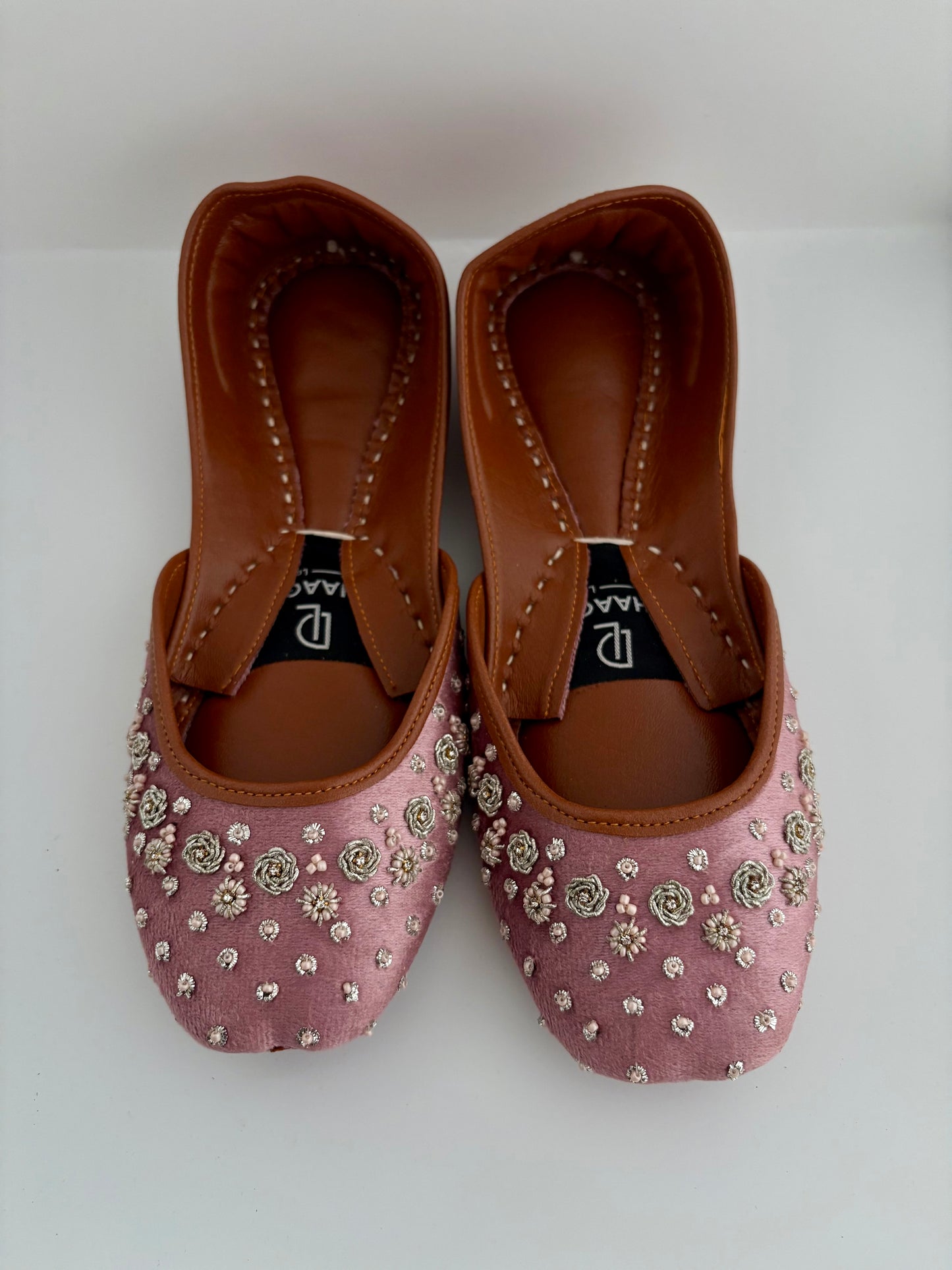 343-Handmade Leather/Velvet Khussa/Jutti - Pink-Available sizes: UK 5,6,7,8