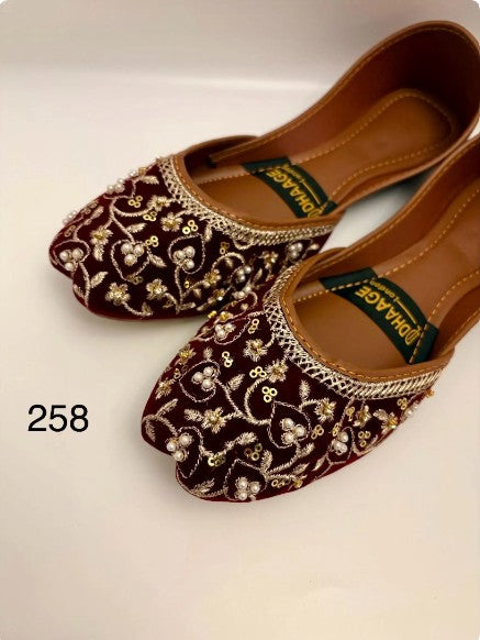 258-Handmade Women’s Maroon Khussa – Traditional Jutti – Available size: UK 3,4,5,7