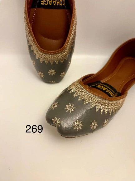 269-Handmade Women’s Olive Dusty Green Khussa – Traditional Jutti – Available size: UK 3,7,8