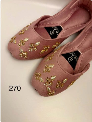 270-Handmade Leather/Velvet Khussa/Jutti Pink– Available sizes: UK 5,6,7