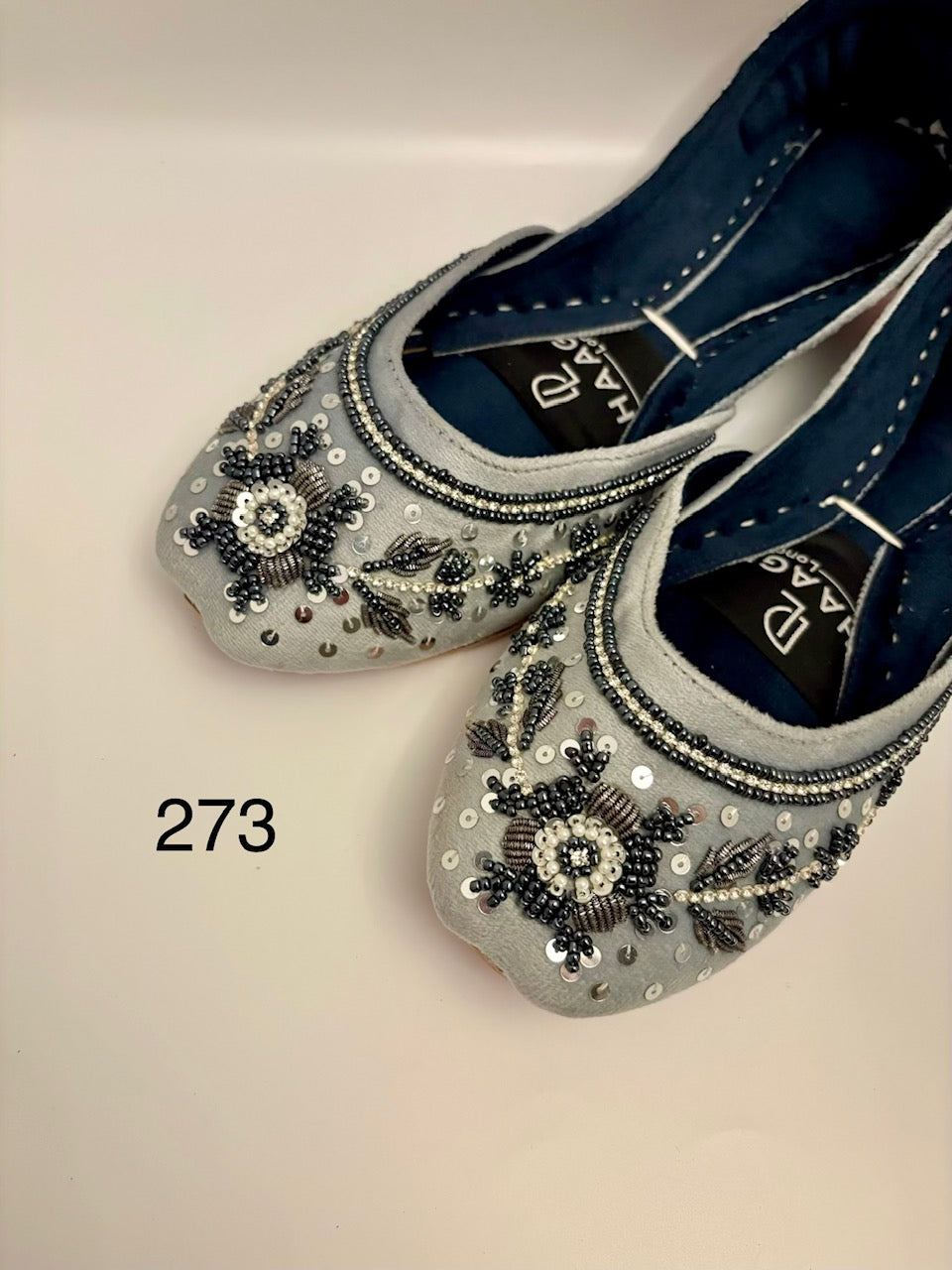 273-Handmade Leather/Velvet Khussa/Jutti Silver Grey– Available sizes: UK 5,6,7,8
