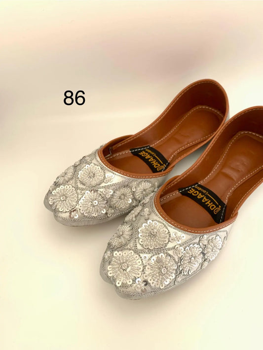86-Handmade Women’s Silver Khussa – Traditional Jutti – Available size: UK 5,6