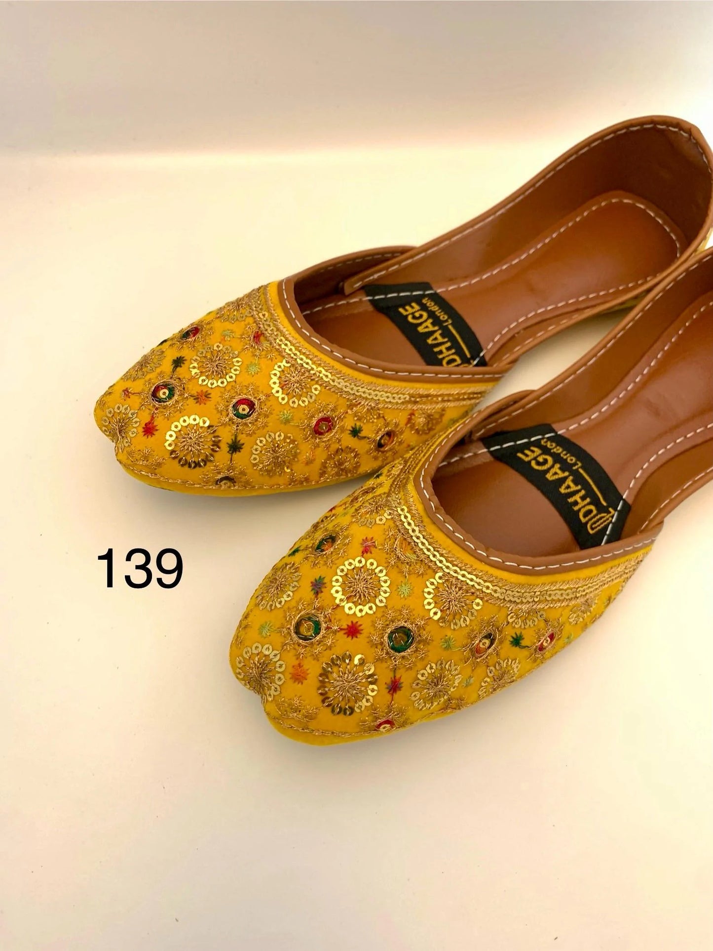 139-Handmade Women’s Yellow Khussa – Traditional Jutti – Available size: UK 4,5,6