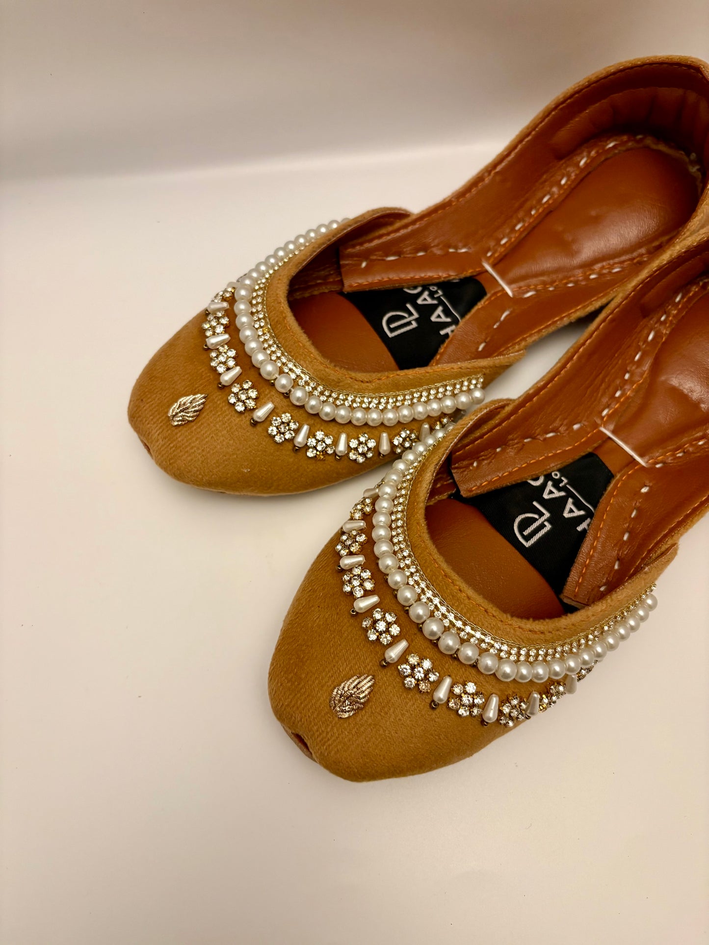 296-Handmade Leather/Velvet Khussa/Jutti -Mustard Gold– Available sizes: UK 5,6,7,8