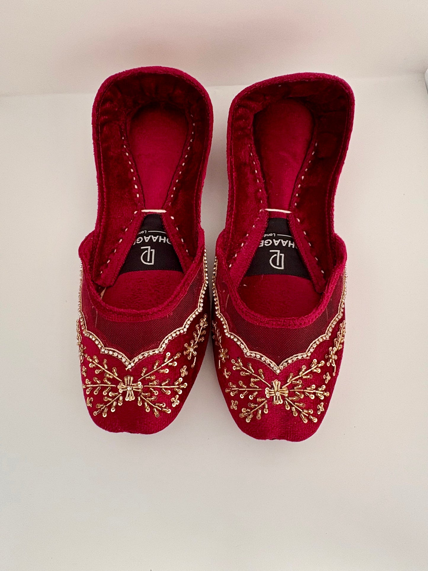 340-Handmade Leather/Velvet Khussa/Jutti - Raspberry Pink -Available sizes: UK 5,6,7,8