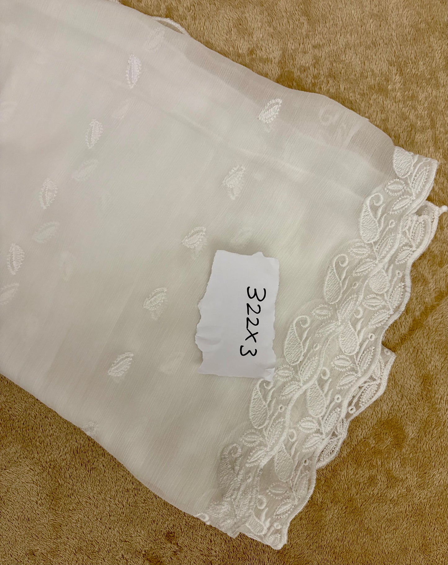 Crinkle Embroidery Dupatta, Soft Floral Wrap, Elegant Ladies Scarf, 322,White
