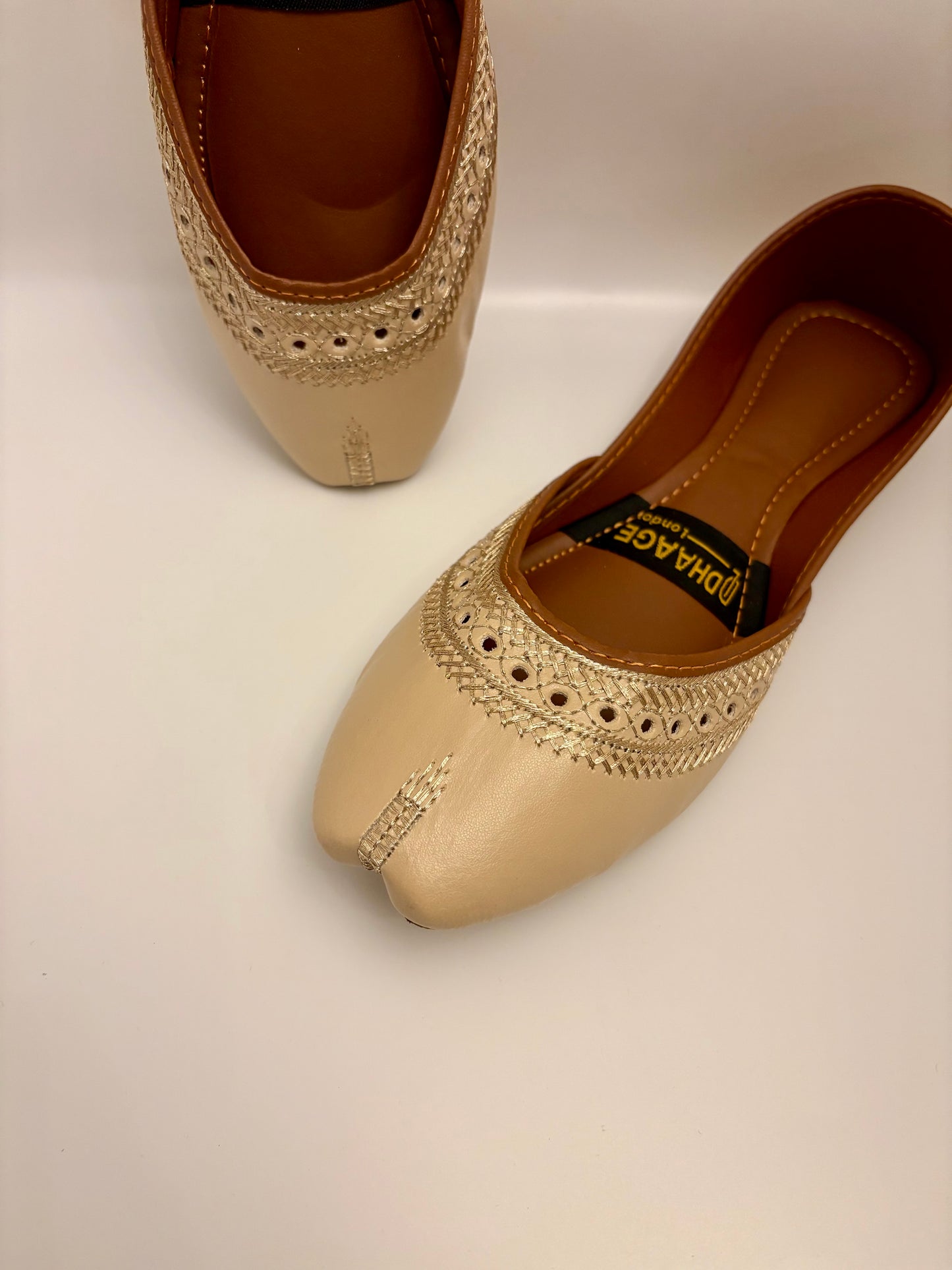 261-Handmade Women’s Gold Beige Khussa – Traditional Jutti – Available size: UK 3,4,6,7,8